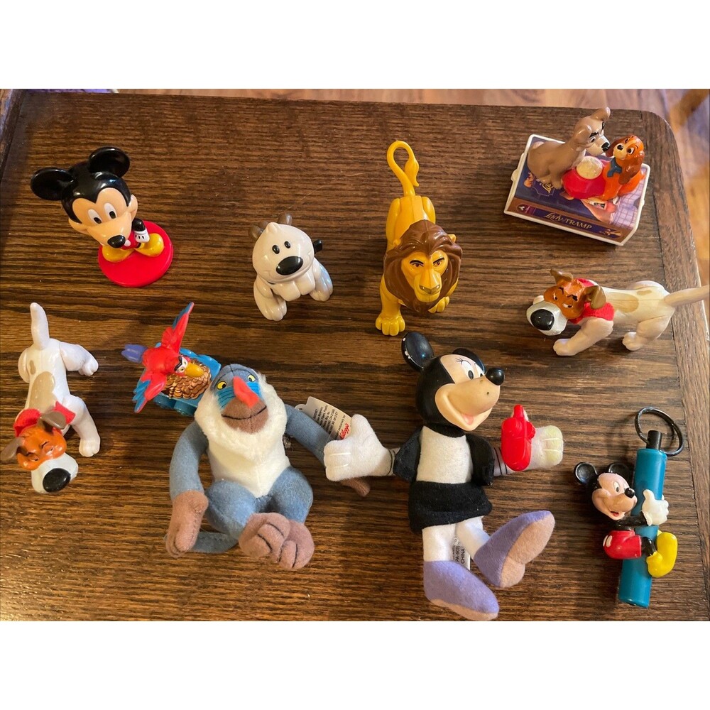 Vintage Figurines Disney Mickey Minnie Iago Mufasa Rafiki Lot Of 10 Figures